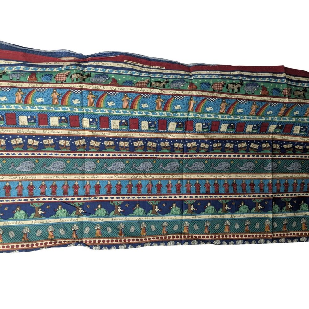 Bible Stories Blue COTTON FABRIC by Fabric Traditions #5419 1 yd x 44" VTG 1995